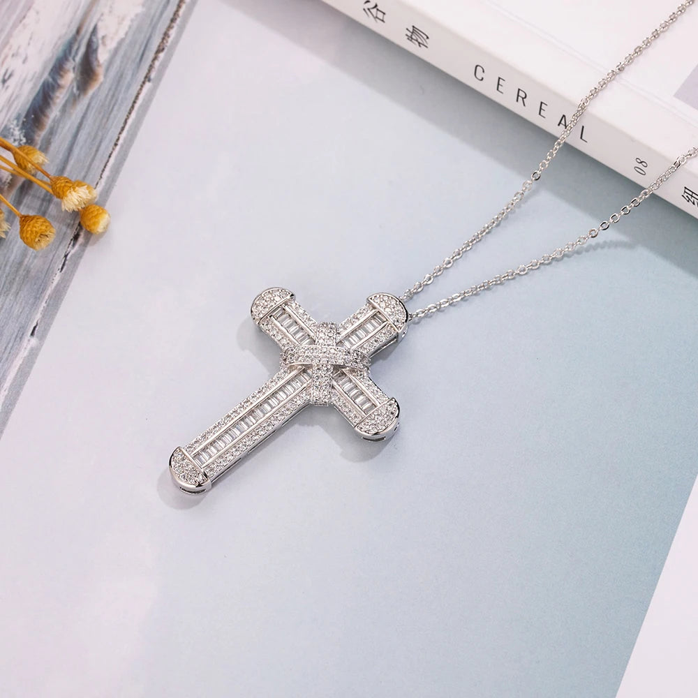 新品 925 シルバー 絶妙な聖書イエス十字架ペンダントネックレス レディース メンズ 十字架チャーム 模造ダイヤモンド 14K ゴールドジュエリー
