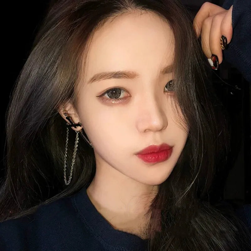 ゴシックパンクブラッククロスドロップイヤリングティーンズヴィンテージロックプライドロングチェーンイヤーカフイヤークリップレディースイヤリングガールズジュエリー