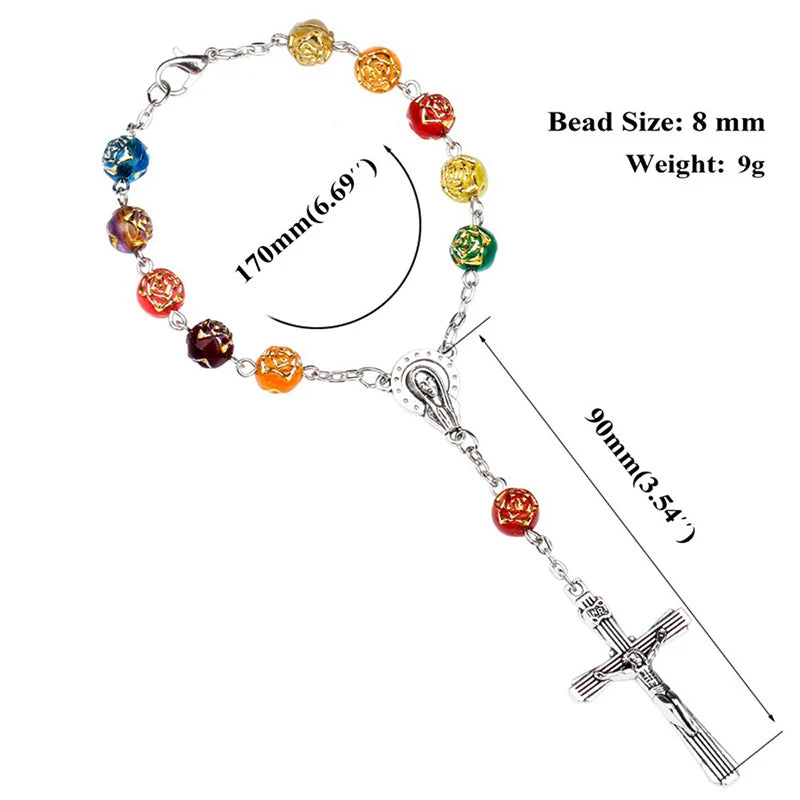 男性用祈りのカトリックロザリオネックレス ロングビーズチェーン クロスペンダントネックレス 女性用 宗教ジュエリー ロザリオ 教会ギフト