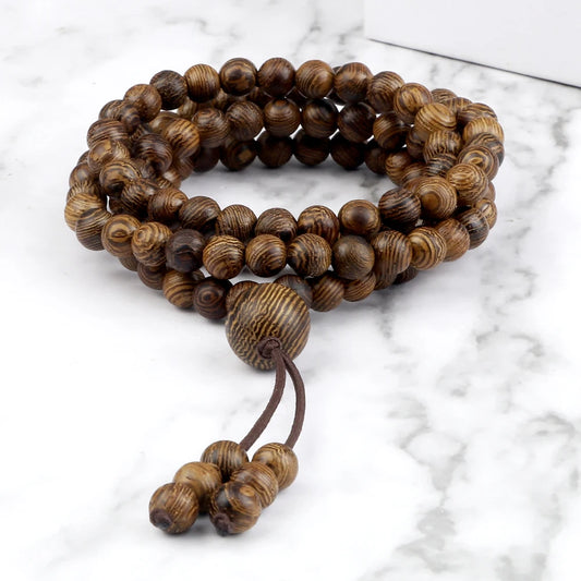 Vintage 108 Wooden Beads Bracelets 6mm Women Men Elastic Beaded Long Necklace Fashion Buddhist Prayer Yoga Jewelry Handmade Gift