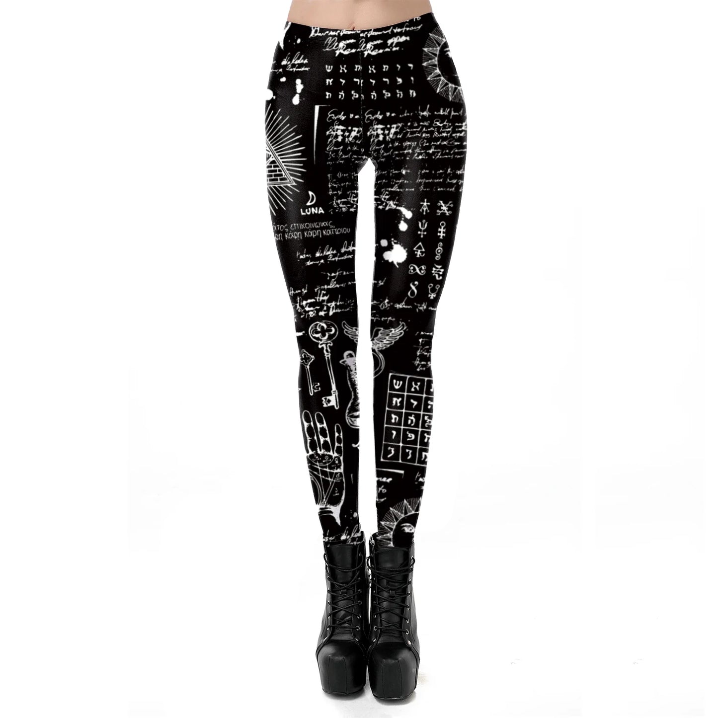 [You're My Secret] Gothic Leggings For Women Ouija Workout Yoga Trousers Pants Dark Black Cat Skull Leggins Devil Satan Leggings