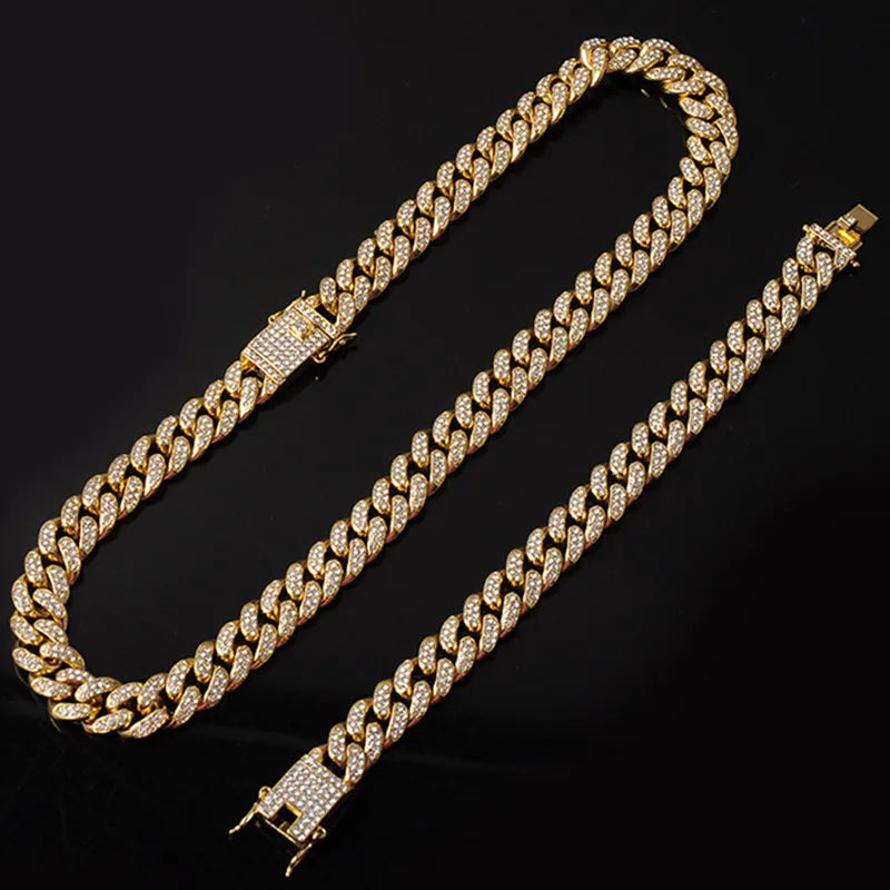 ヒップホップ 13mm キューバンリンクチェーン メンズ マイアミ アイスアウト ブリンブリンネックレス ゴールドメッキ ブリンブリン メンズ レディース ラッパー ジュエリー ギフト
