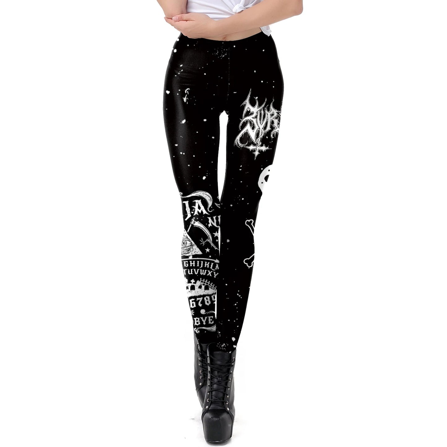 [You're My Secret] Gothic Leggings For Women Ouija Workout Yoga Trousers Pants Dark Black Cat Skull Leggins Devil Satan Leggings