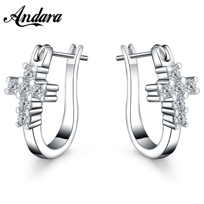 ファッション 925 シルバー イヤリング ジルコン クリスタル クロス イヤリング 女性 グラマー ジュエリー ギフト