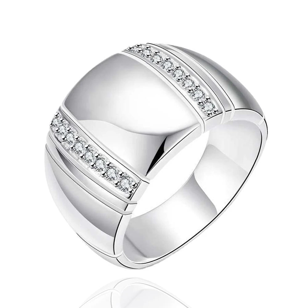 925スターリングシルバー高貴なAAAジルコンゴージャスなワイドリングレディースメンズリングファッションパーティー誕生日宴会結婚式チャームジュエリー