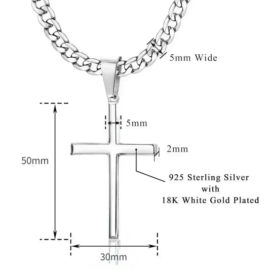 925スターリングシルバークロスネックレス メンズ レディース 5mm ステンレススチール 耐久性のあるキューバ十字架ペンダントネックレス ジュエリー