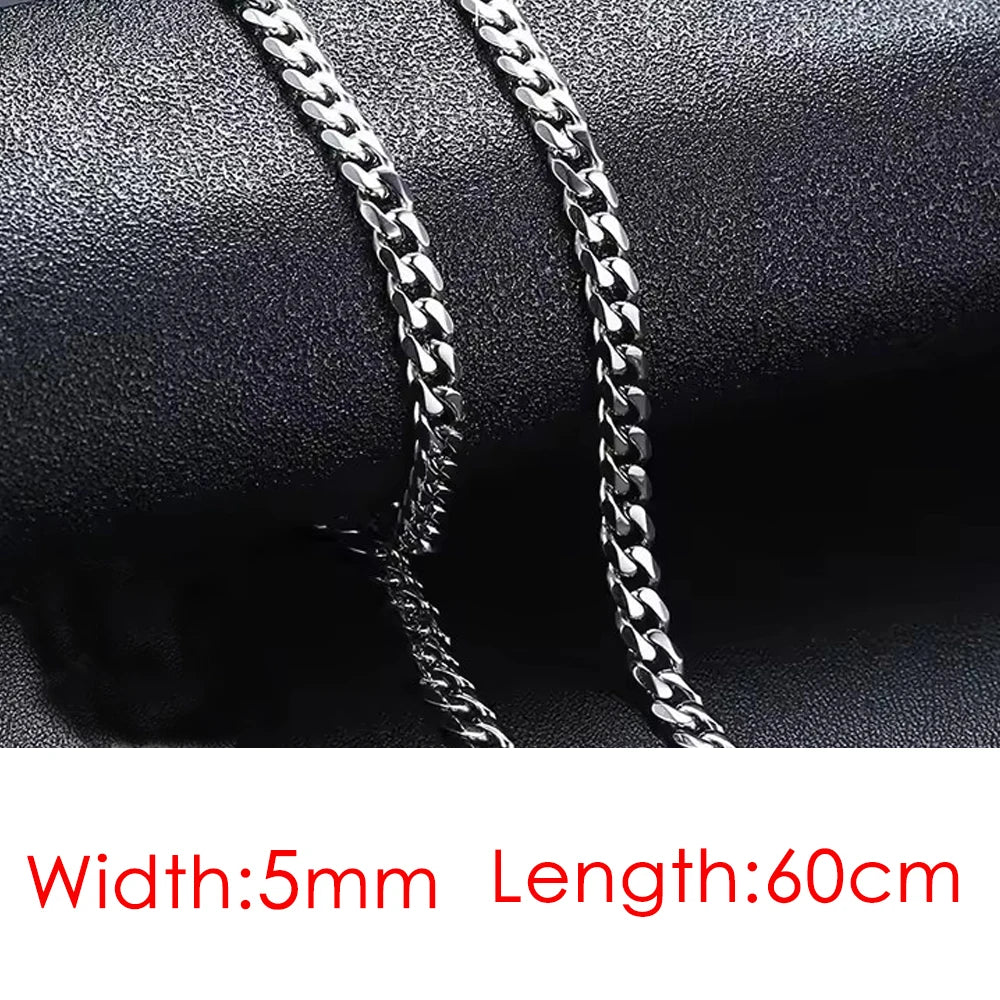 メンズ キューバンチェーンネックレス 3/5mm 60cm ステンレススチール ミニマリスト シルバーカラー ファッション ヒップホップ ジュエリー トレンド アクセサリー ギフト