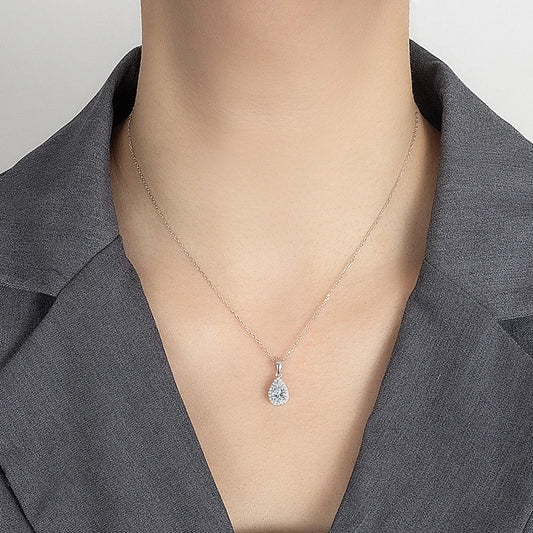 PERFANY 1CT Pear Cut Moissanite Necklace for Women S925 Pure Silver Sparkling Diamond Pendant Luxury Jewelry Party Gift