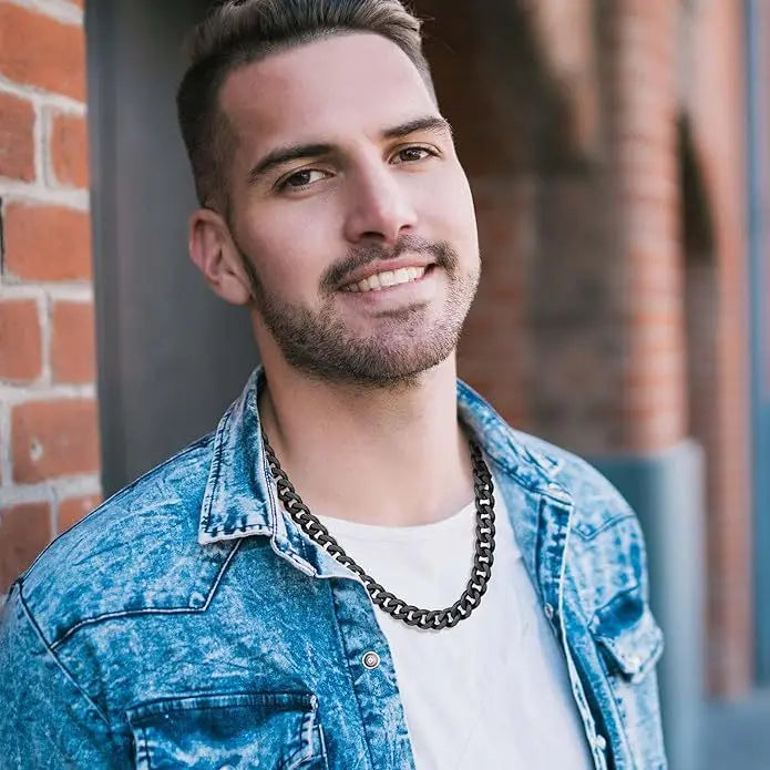 ステンレススチール製キューバンチェーンネックレス メンズ レディース 3.5mm 5mm 7mm ブラック ゴールドカラー ソリッドカーブリンクチェーン パンクファッションジュエリー