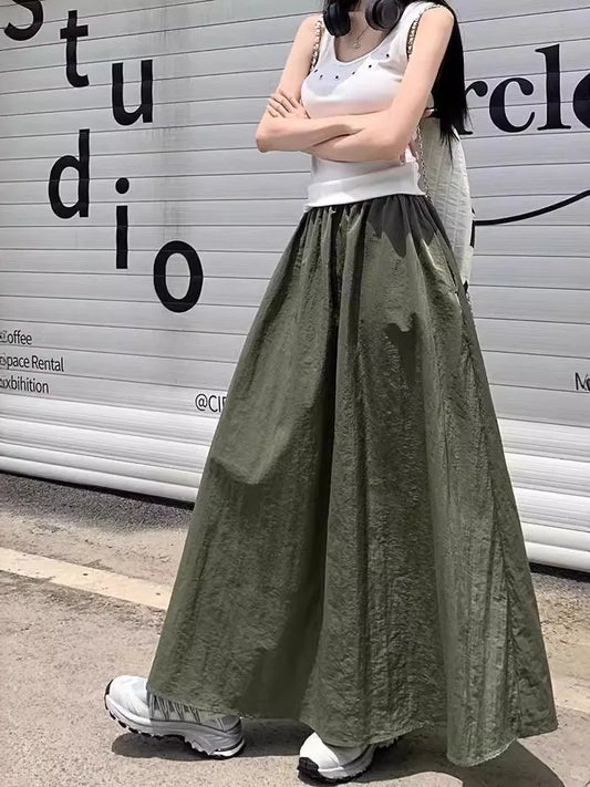 Workwear Halflength Skirt for Women Summer Loose High Waist Covering Crotch Student Dropping Feeling A-line Hundred 58ON