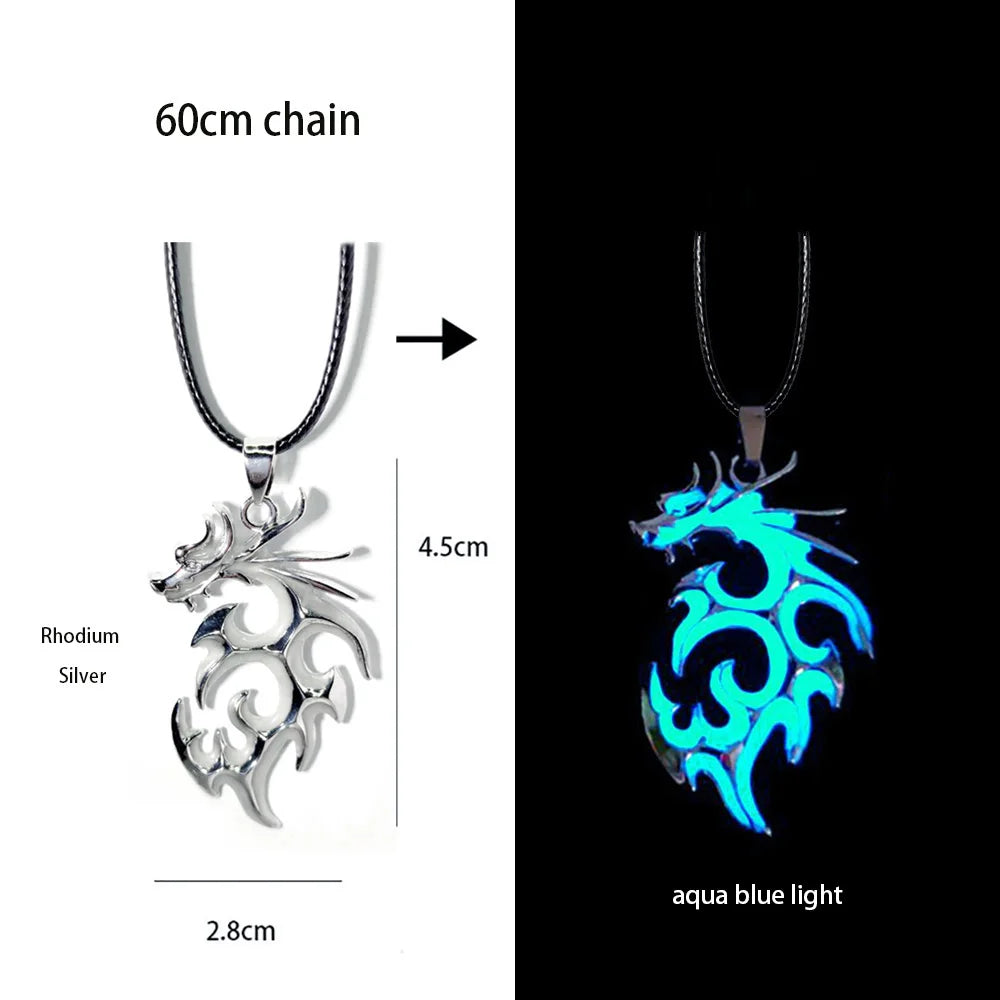 Hiphop Rock Stainless Steel Chain Luminous Alloy Dragon Pendant Glowing Necklace Night Dance Disc Glow In The Dark Necklace