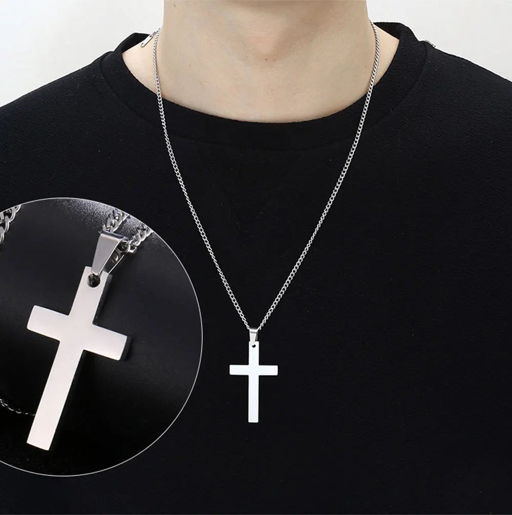 Men's Hip Hop Cross Pendant Necklace - Titanium Steel Material, Durable & Stylish, Easy-Match Accessories