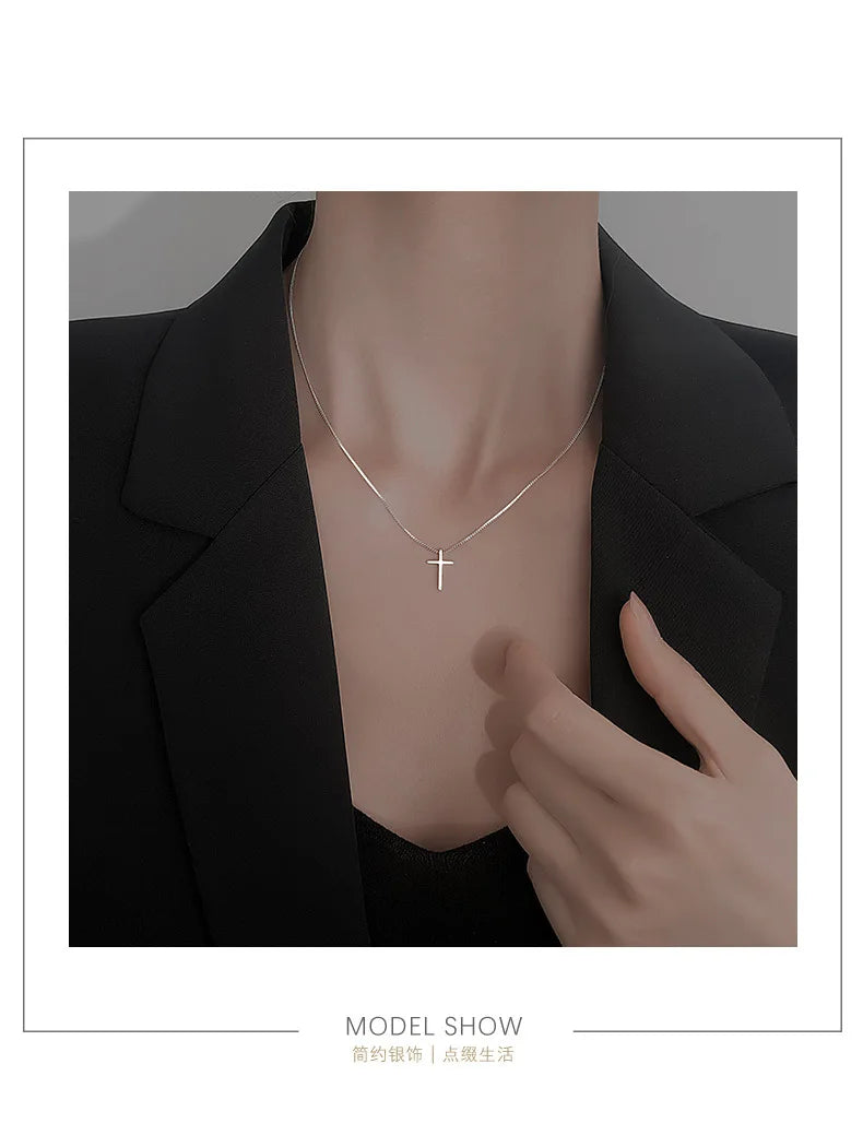 Trendy 925 Sterling Silver Cross Pendants Necklace For Women Vintage Gothic Cross Necklace Chain Jewelry Gift