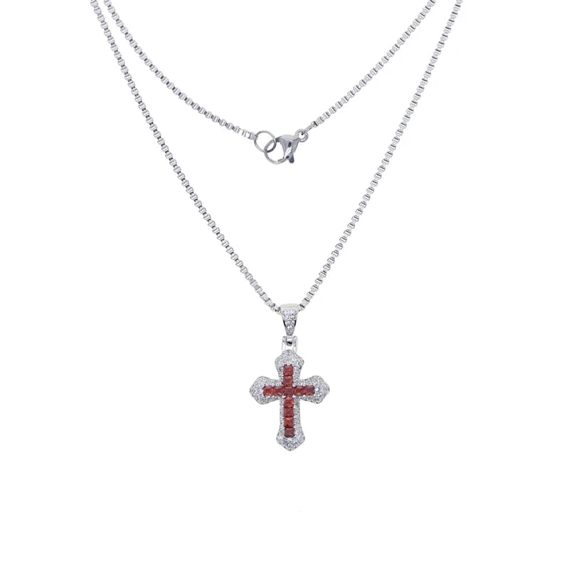 2025 ピンク レッド ホワイト パープル ブルー 5色 キュート ミニ スモール カラフル CZ クロス ペンダント ネックレス ヒップホップ メンズ レディース ファッション ジュエリー