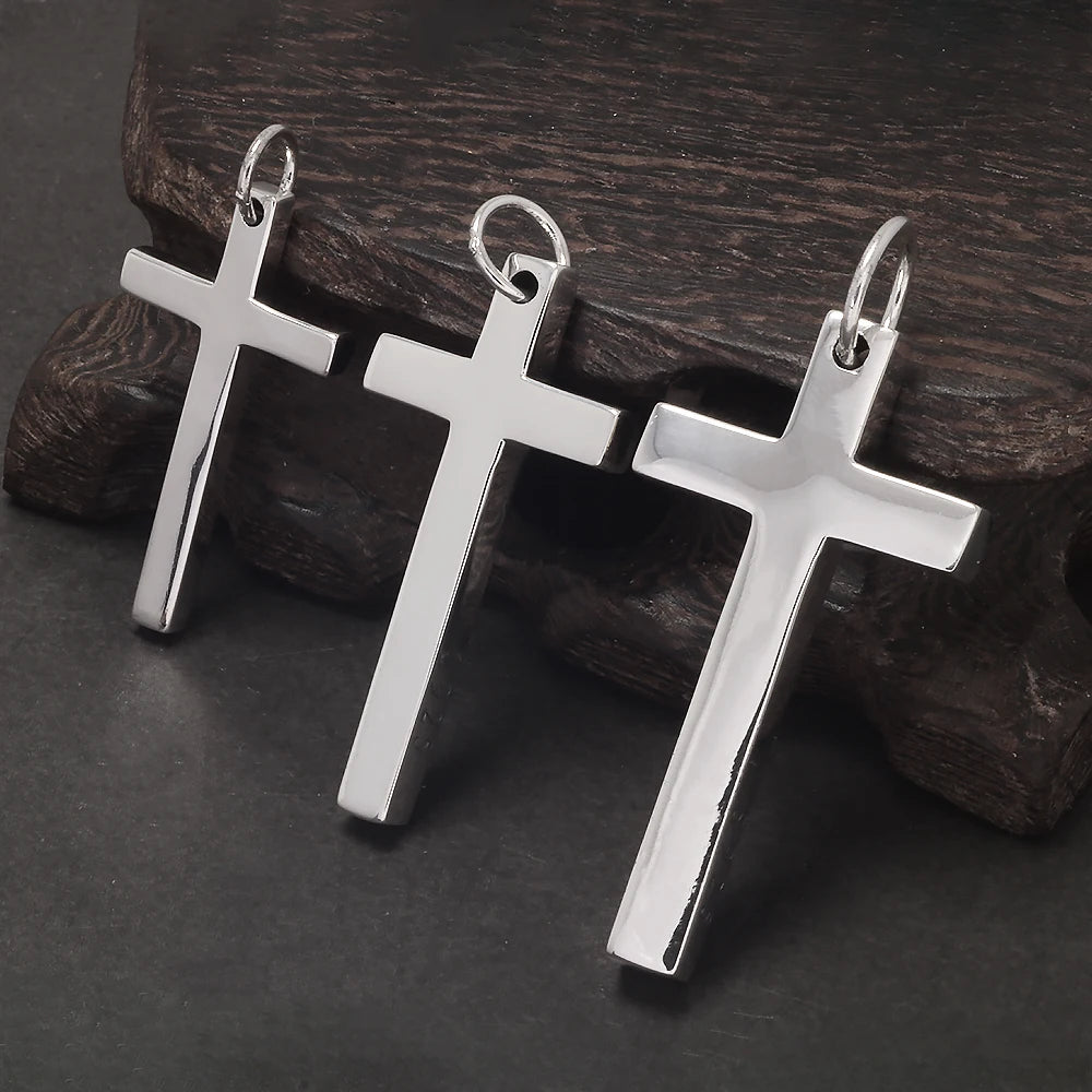 Real Solid 925 Silver Cross Pendant for Men Women Minimalist High Polished Fashion Classic Jesus Christian Prayer Jewelry