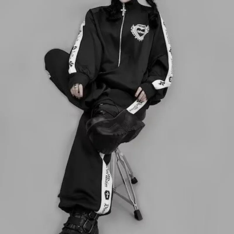 レトロサブカルチャーパーソナライズデザインストリートロックヒップホップダークシリーズ秋の新しいゆったりとした万能なデイリージャケットジップアップ服