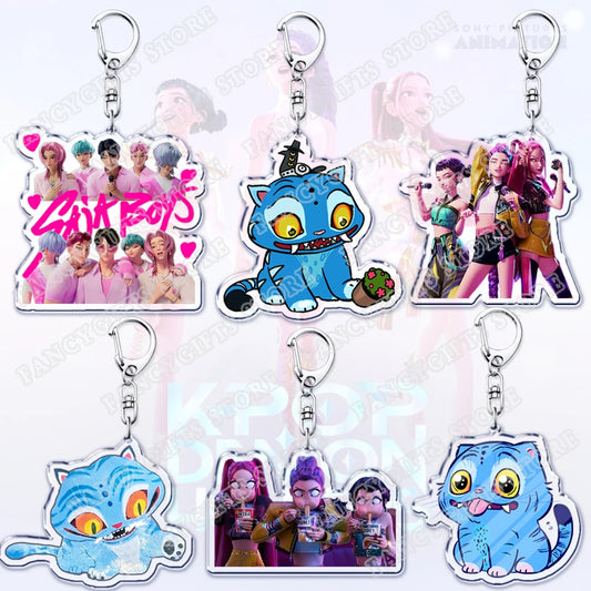 Popular Kpop Demon Hunters Huntrix Saja Boys Keychains for Accessories Jewelry Rumi Zoey Jinu Derpy Tiger Keyrings Fans Gifts