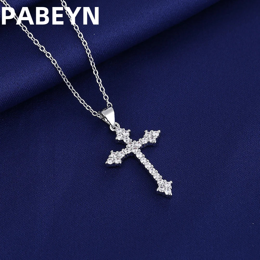 925スターリングシルバークロスペンダントネックレス、AAAAAジルコン象嵌、ユニセックスファッションヒップホップスターリングシルバーチェーンジュエリー