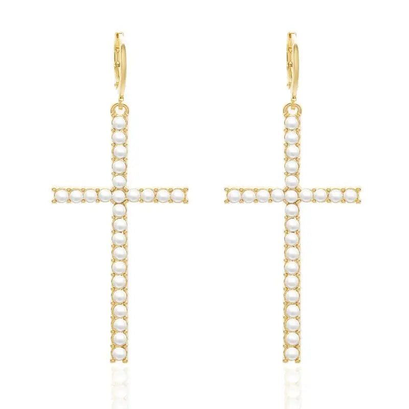 ファッションジルコンクリスタルクロスイヤリング レディース メンズ ゴシック パンク ヒップホップ イエス十字架ダングルイヤリング クリスチャンパーティージュエリー