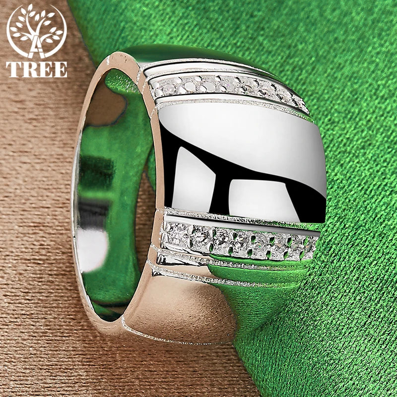 925スターリングシルバー高貴なAAAジルコンゴージャスなワイドリングレディースメンズリングファッションパーティー誕生日宴会結婚式チャームジュエリー