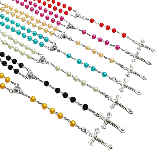 ファッションクロスペンダントロングウェザーチェーンABSイミテーションパール聖母マリアペンダント祈りネックレス女性と男性用