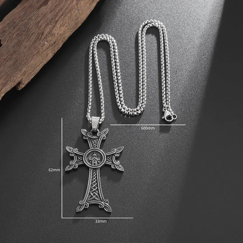 Stylish Valknut Celtic Cross Pendant Necklace Armenian Cross or Khachkar Cross Jewelry for Men