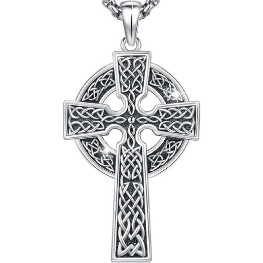 Celtic Cross Necklace for Men Women 925 Sterling Silver Celtic Cross Pendant Evil Eye Necklace Irish Trinity Knot Jewelry