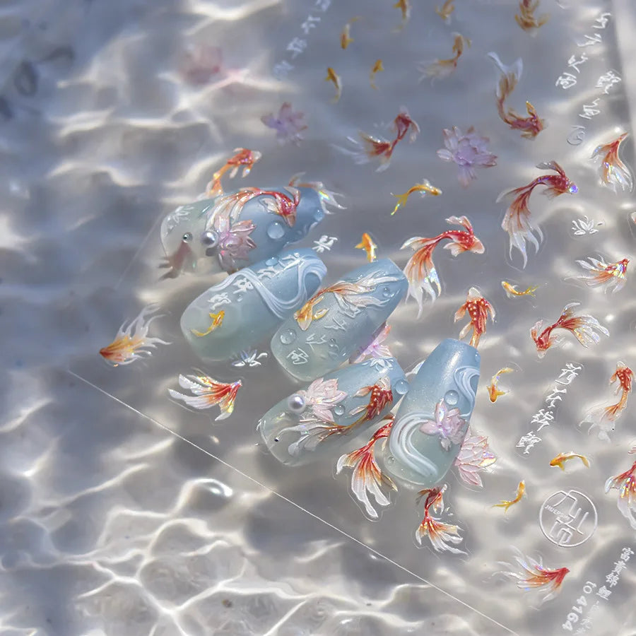 1pcs Cute A bag of Starfish Nail Charm Stickers 3D Jelly Ocean Fish Bubble Adhesive Nail Sticker DIY Summer Nail Art Decorations