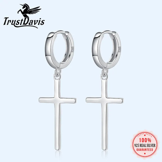 TrustDavis 本物の925スターリングシルバー製 ファッション 個性的 クロスフープイヤリング レディース ウェディングパーティー 高級S925ジュエリー H070