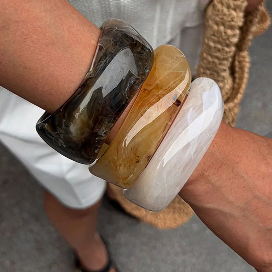 Vintage Chunky Coffee Thick Resin Acrylic Bangles Fashion Geometric Irregular Bangle Bracelets For Women Jewelry Gifts