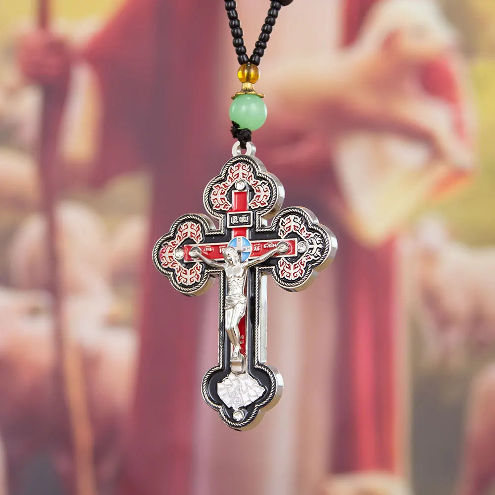 カトリックのロザリオネックレス、イエスの十字架、宗教的な十字架ペンダントチェーンジュエリー、男女兼用、キリスト教の信仰の贈り物