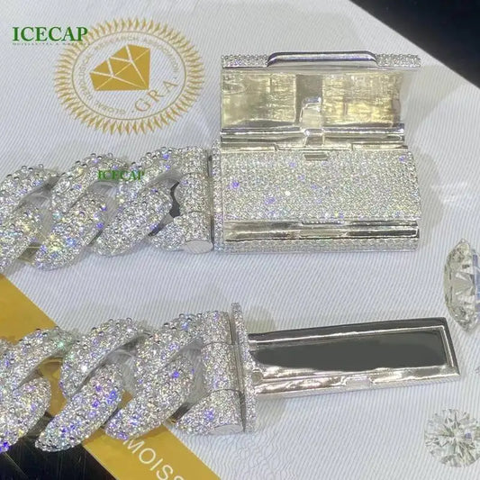 925スターリングシルバー 20mm アイスアウト キューバンリンクチェーン ヒップホップ メンズ アイスアウト キューバンリンクチェーン フルダイヤモンド モアッサナイト ネックレスチェーン