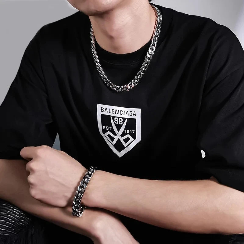 HNSP 8MM-14MM ステンレススチールチェーン キューバネックレス メンズ パンク 厚手 ロングネック 男性ジュエリー シルバーカラー