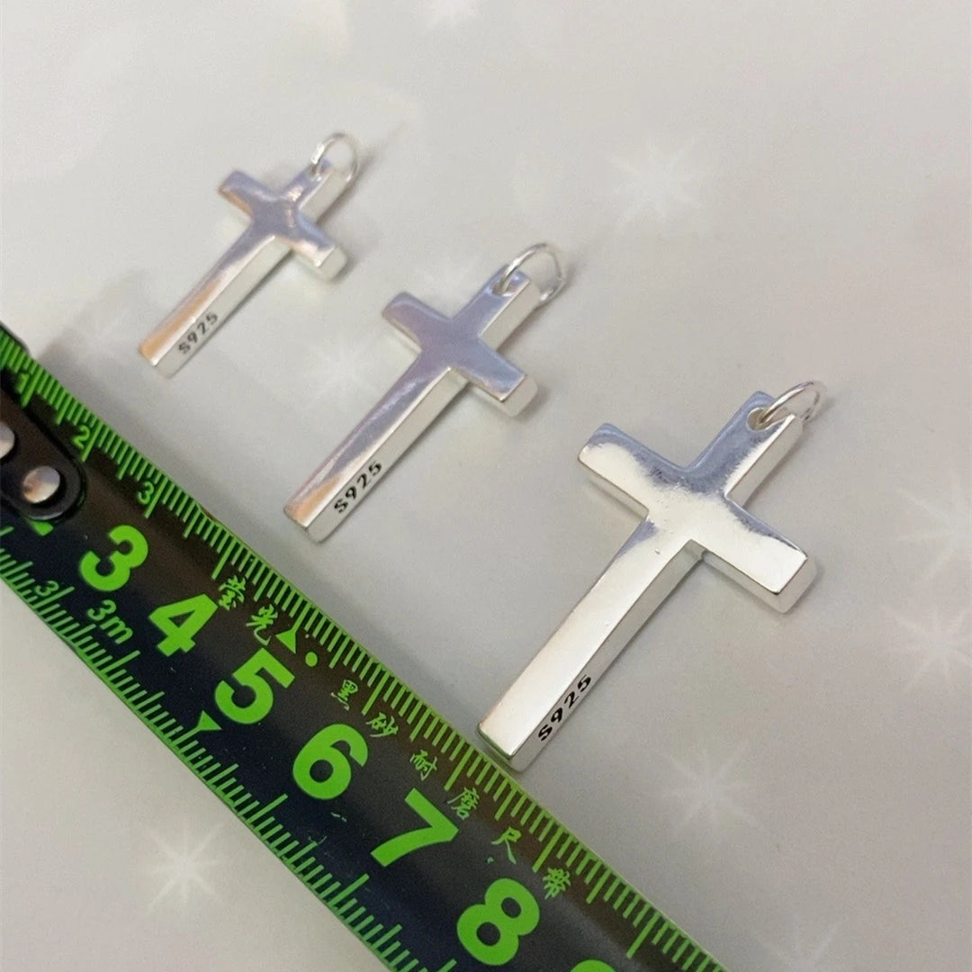 Real Solid 925 Silver Cross Pendant for Men Women Minimalist High Polished Fashion Classic Jesus Christian Prayer Jewelry