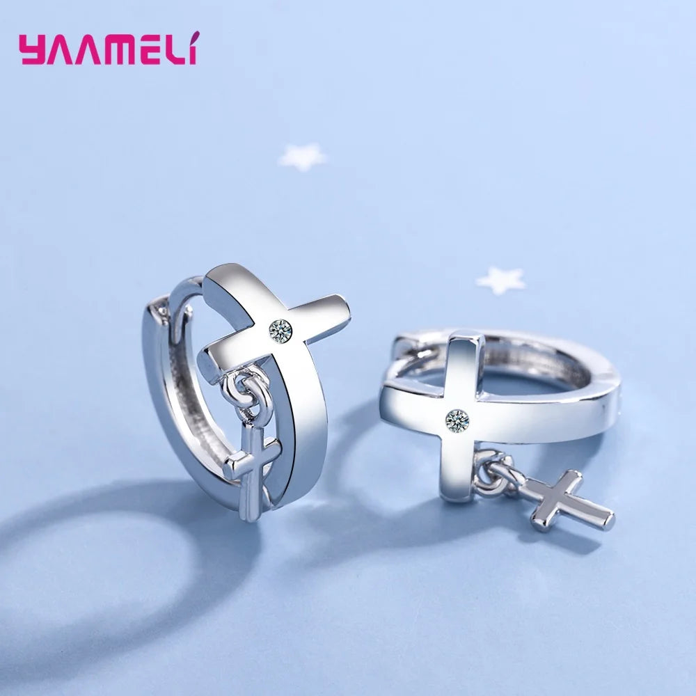 925スターリングシルバーの新しいファッション女性男性ユニセックスジュエリー高品質クリスタルジルコンクロスシンプルな気質のイヤリング