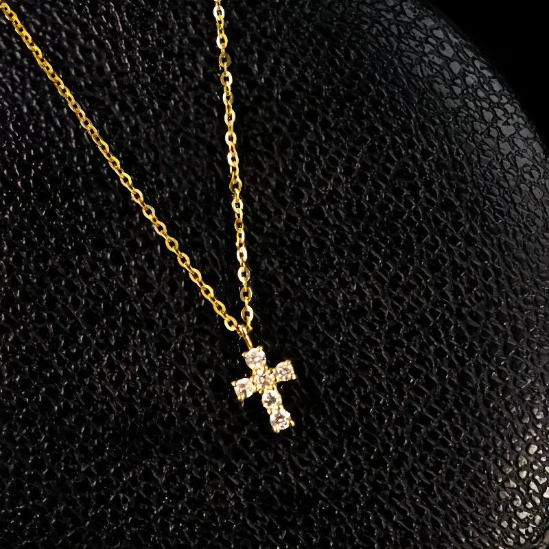 925 Sterling Silver Electroplated Real Gold Inlaid Zircon Cross Pendant Necklace for Women Fashionable Temperament Jewelry Gifts