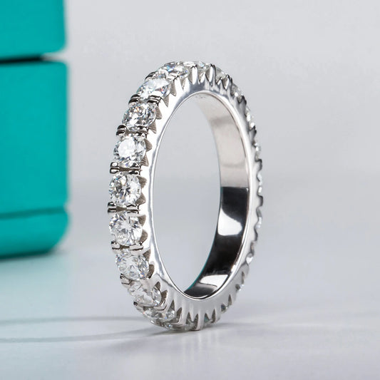 AnuJewel 3mm 2-3ct D Color Moissanite Wedding Band Ring 925 Sterling Silver Eternity Band Engagement Rings for Women