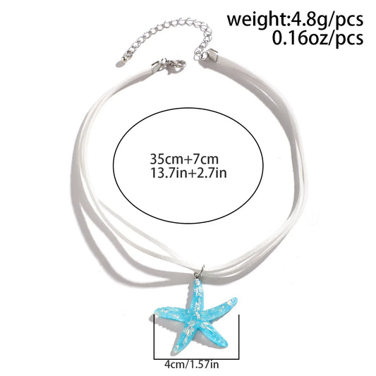 2024 Multi layered Creative Rope Chain Fashion Beach Jewelry Gift Girl Boho White Blue Starfish Pendant With Necklace Women's