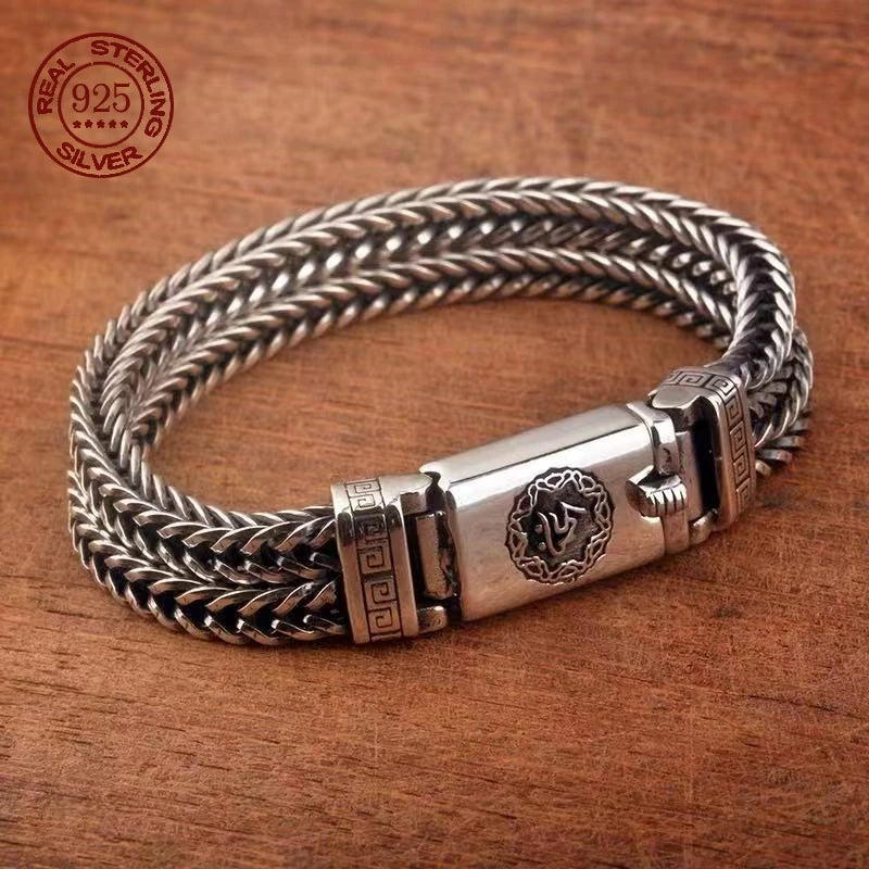 S925スターリングシルバー手編みメンズブレスレットファッショントレンド個性中国風レトロクリエイティブジュエリー絶妙なギフト
