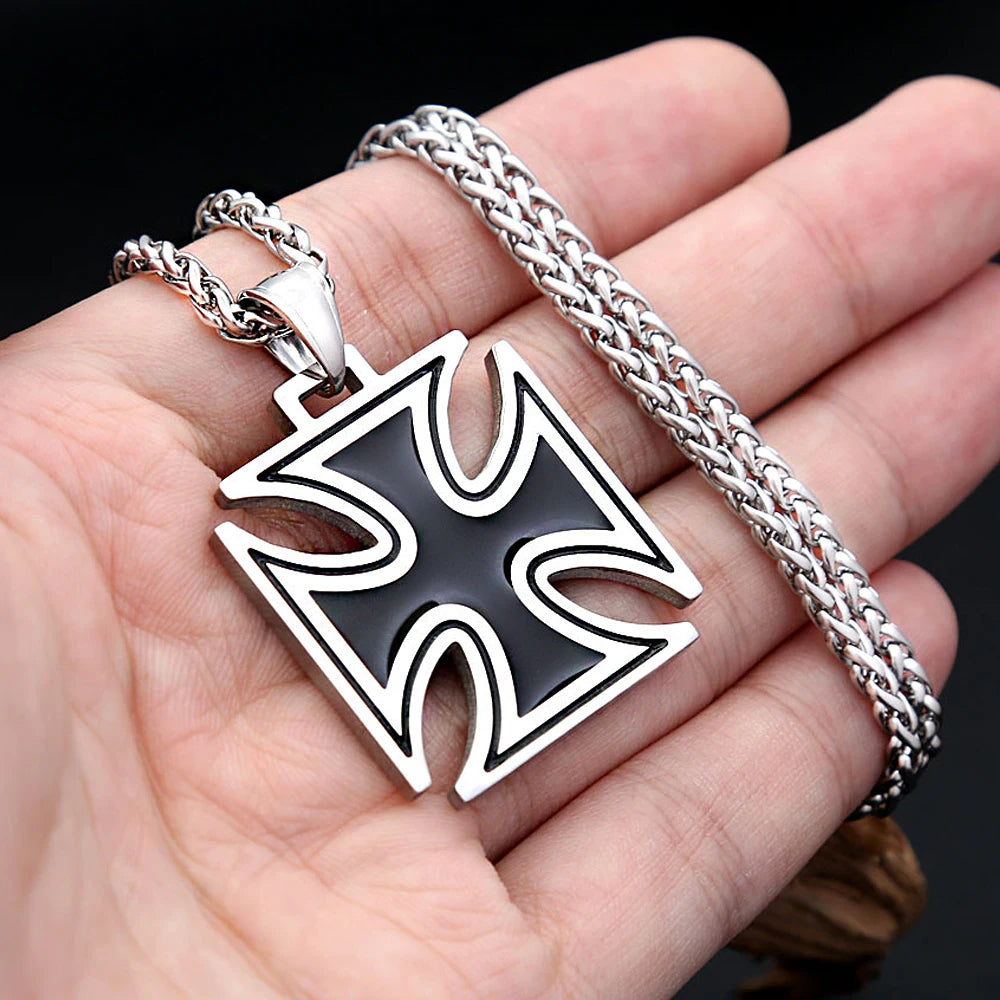 Vintage Classic Cross Pendant Necklace For Men Women Stainless Steel Hip Hop Knights Templar Iron Biker Jewelry Gifts Wholesale