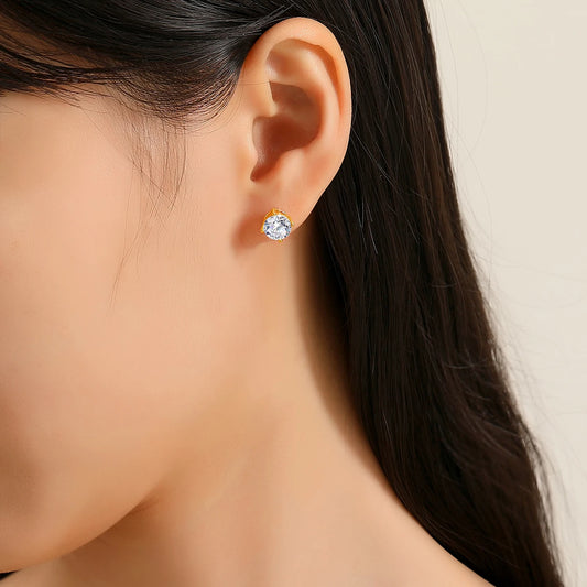 18K Gold D Color Moissanite Stud Earrings Hypoallergenic Round Lab Grown Diamond Ear Studs For Women Man Simple High-end Jewelry
