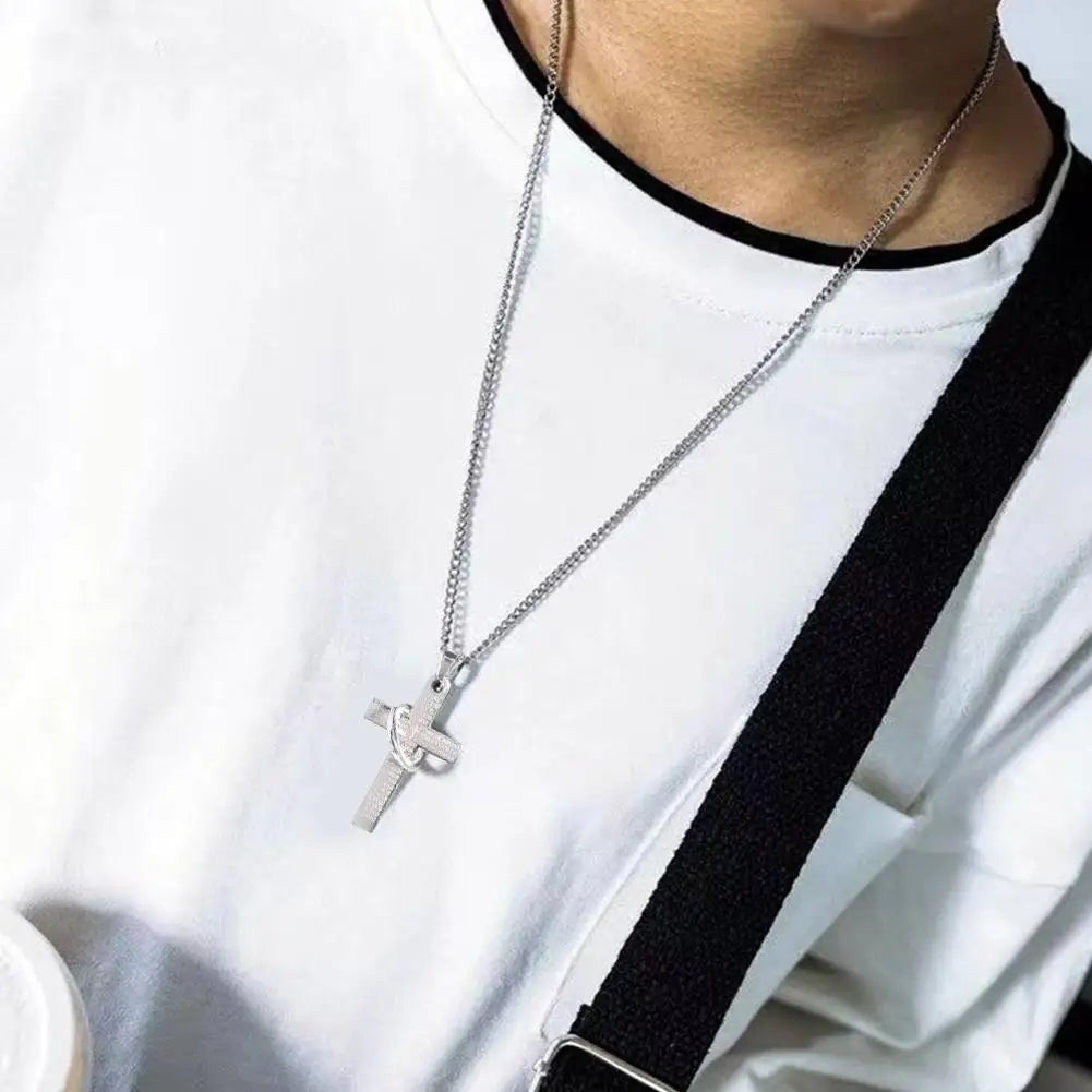 クロスネックレス バイブルペンダントチェーンネックレス メンズ ボーイズ スチール バイブルクロスペンダントチェーンネックレス