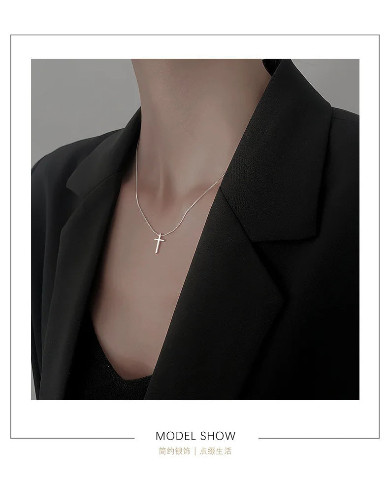 Trendy 925 Sterling Silver Cross Pendants Necklace For Women Vintage Gothic Cross Necklace Chain Jewelry Gift