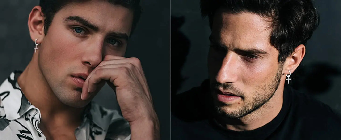 Fansilver 925スターリングシルバー クロスイヤリング レディース メンズ 華奢なCZハギーフープイヤリング アイスアウトクロスダングルイヤリング ボックス付き