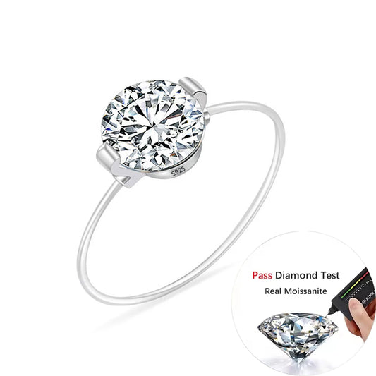 IGOTOS Transparent Fishing Line Moissanite Ring Certified S925 Sterling Silver Round Diamond Ring Wedding Band Jewelry for Women