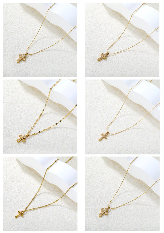 2025 新しいクラシック クロス ネックレス。男性と女性の両方にパーソナライズされたクリエイティブ デザイン。金メッキのステンレス スチール製。