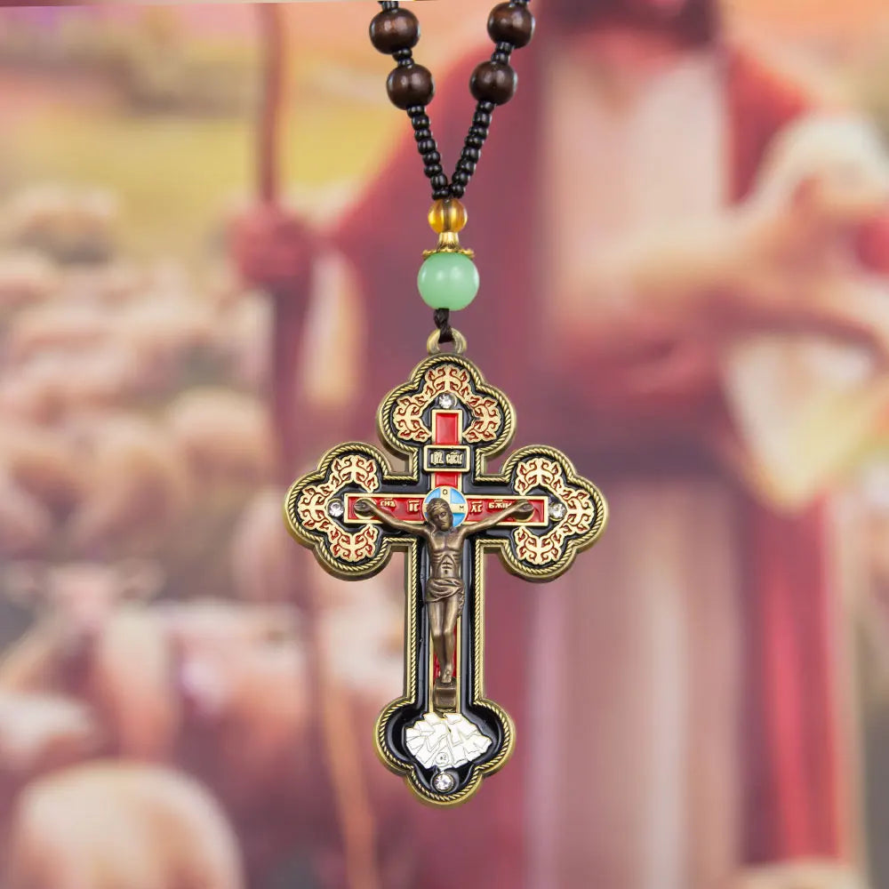 カトリックのロザリオネックレス、イエスの十字架、宗教的な十字架ペンダントチェーンジュエリー、男女兼用、キリスト教の信仰の贈り物