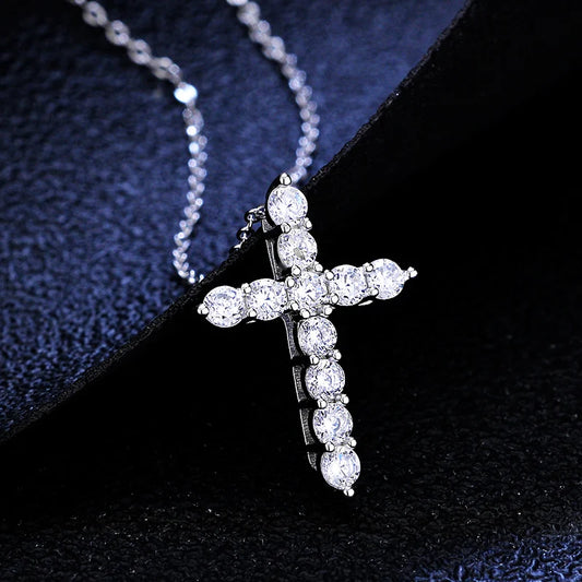 Lycfn 5MM Moissanite Cross Sparkling Pendant Necklace S925 Sterling Sliver with GRA Plated 18k Gold for Women Man Fine Jewelry