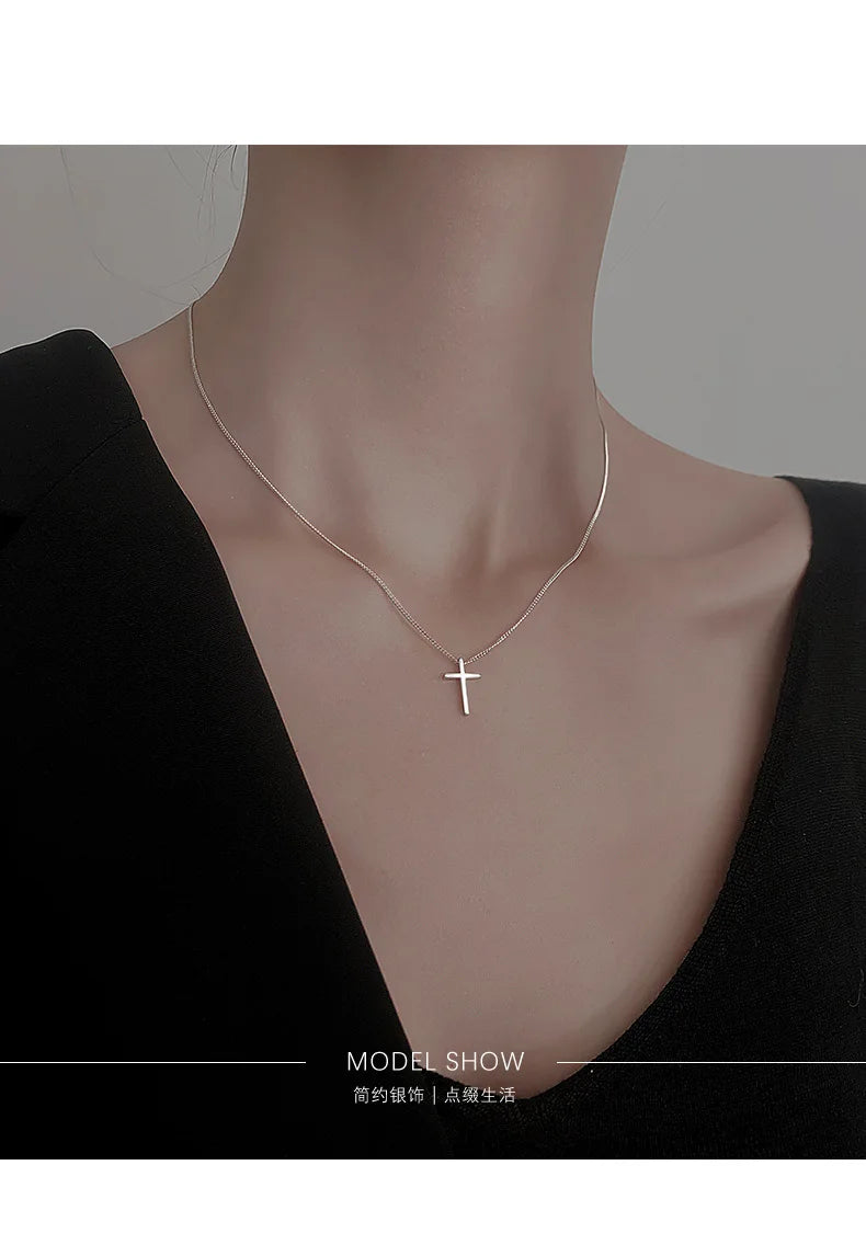 Trendy 925 Sterling Silver Cross Pendants Necklace For Women Vintage Gothic Cross Necklace Chain Jewelry Gift