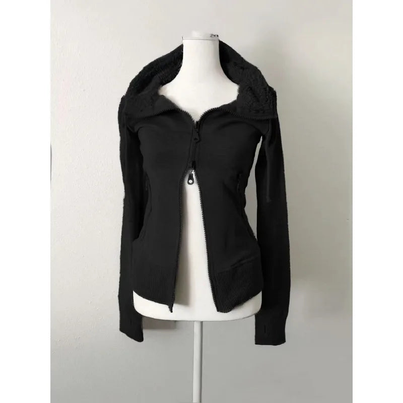 サブカルチャーフェイクコート レディース グラフィックジャケット フード付きフリースファーフーディー エッジの効いたアメリカンレトロストリートスタイルとY2Kファッショントップス